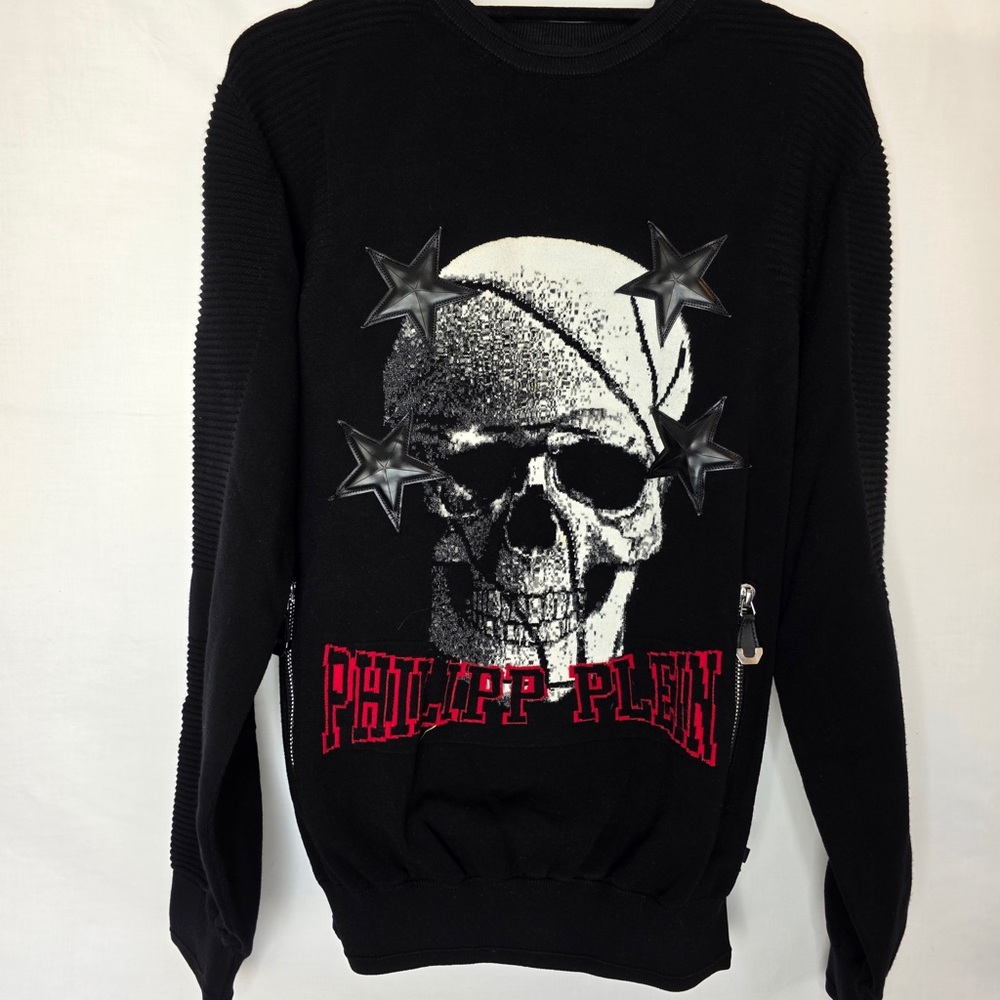Philipp Plein Black Men’s Sweater with Skull and Stars